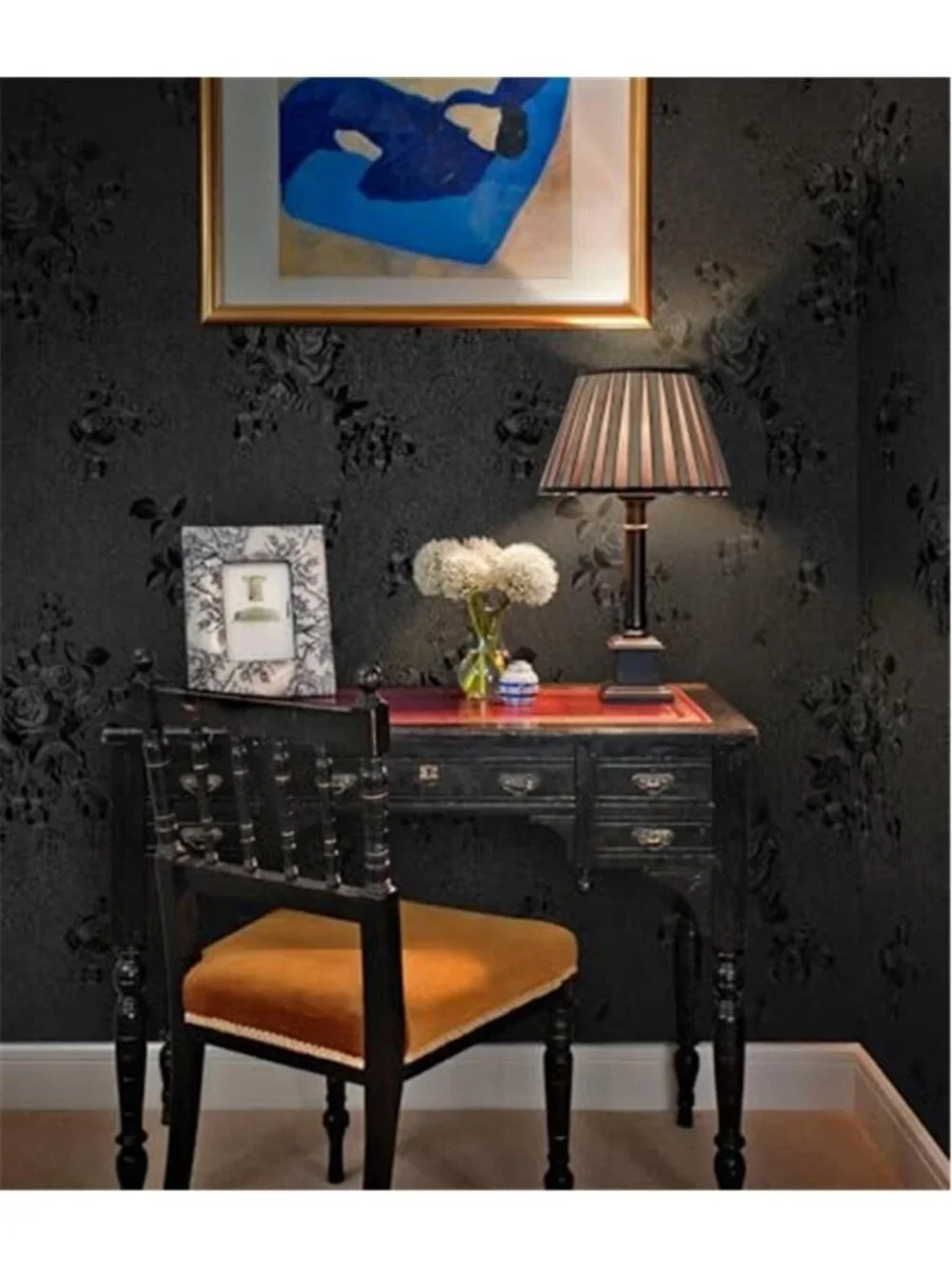 Black Floral Embossed Peel Stick Wallpaper Removable Self Adhesive Contact Paper